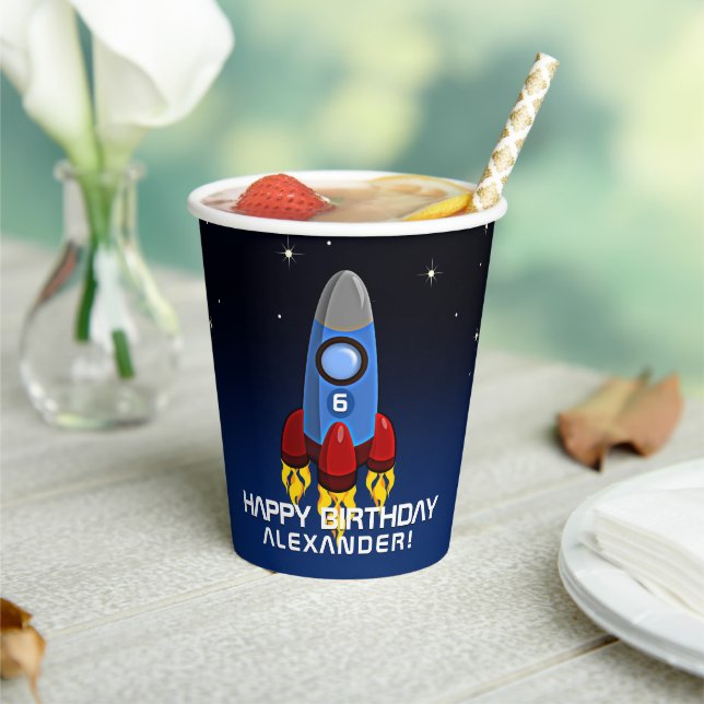 Blast Off Rocket Ship Birthday Party Paper Cups (Insitu)