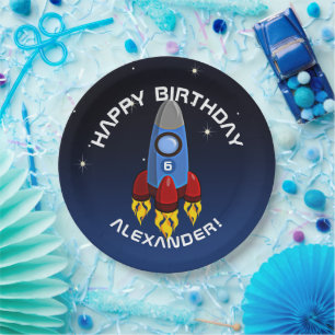 Blast Off Rocket Ship Birthday Party Paper Plate