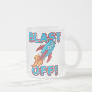 Blast Off Rocket Ship Frosted Glass Coffee Mug