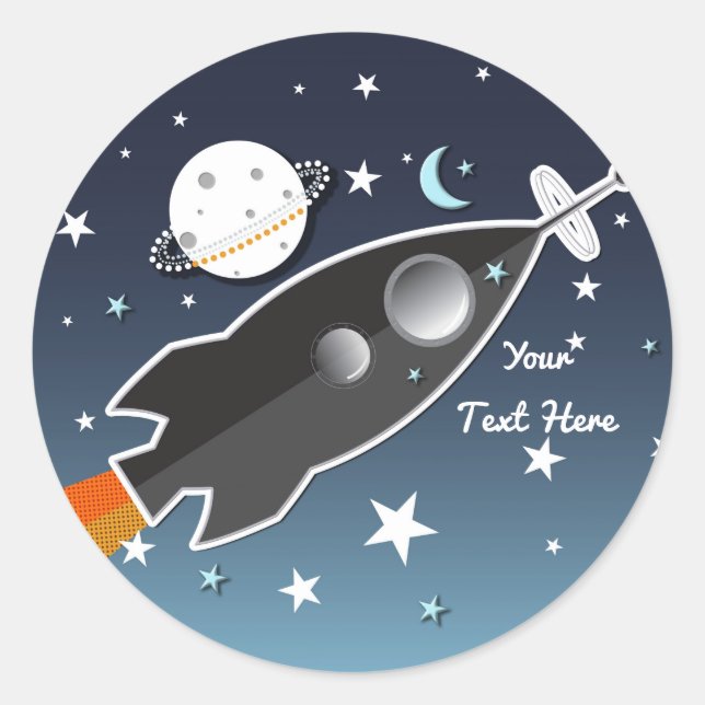 Blast Off Rocket Ship Space Birthday Party Classic Round Sticker (Front)