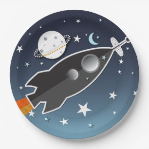Blast Off Rocket Ship Space Birthday Party Paper Plate