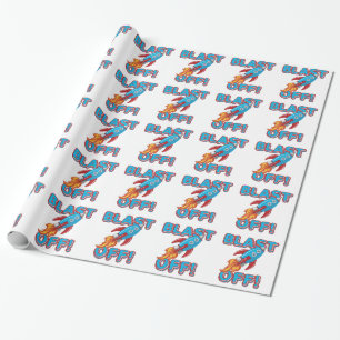 Blast Off Rocket Ship Wrapping Paper