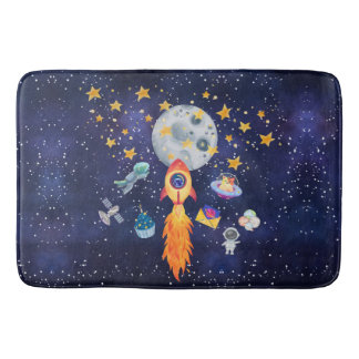 Blast-Off Rocketship Kids Bathroom Mat
