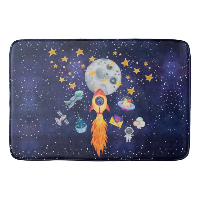 Blast-Off Rocketship Kids Bathroom Mat (Front)