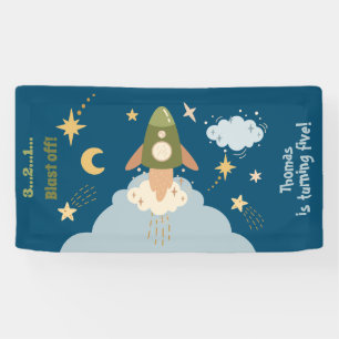 Blast off space adventure kids birthday banner