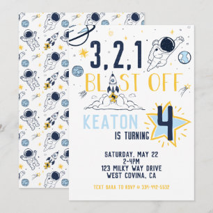 Blast Off Space Birthday Invitation