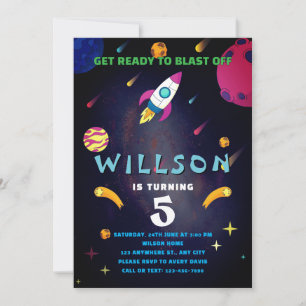 Blast Off Space Birthday Invitation