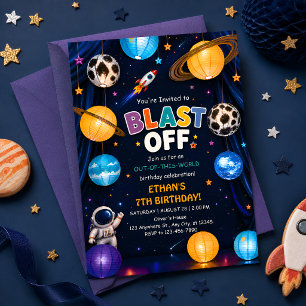 Blast Off Space Birthday Invitation for Boys