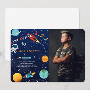 Blast Off Space Birthday Photo Invitation