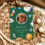 Blast Off Space Photo Birthday Invitation for Kids<br><div class="desc">Launch an unforgettable celebration with this fun space photo birthday invitation featuring a playful outer space theme. With colorful planets, stars, clouds, and a friendly astronaut, this design highlights your child’s photo in a rocket window-style frame for a personalized touch. Perfect for a space-themed birthday party, this invitation invites guests...</div>