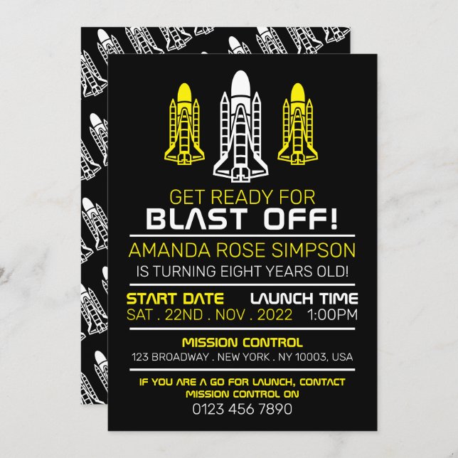 Blast Off! Space Shuttles, Birthday Invitation (Front/Back)