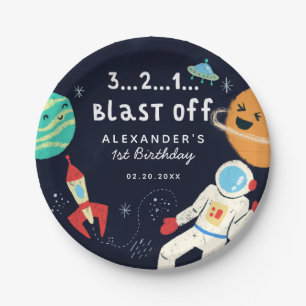 Blast Off Space Theme Birthday Party Paper Plate