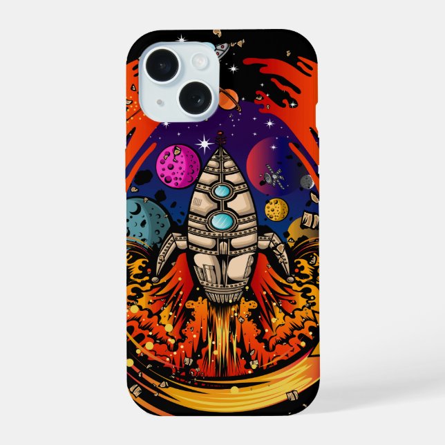 Blast Off Spaceship iPhone 15 Case (Back)