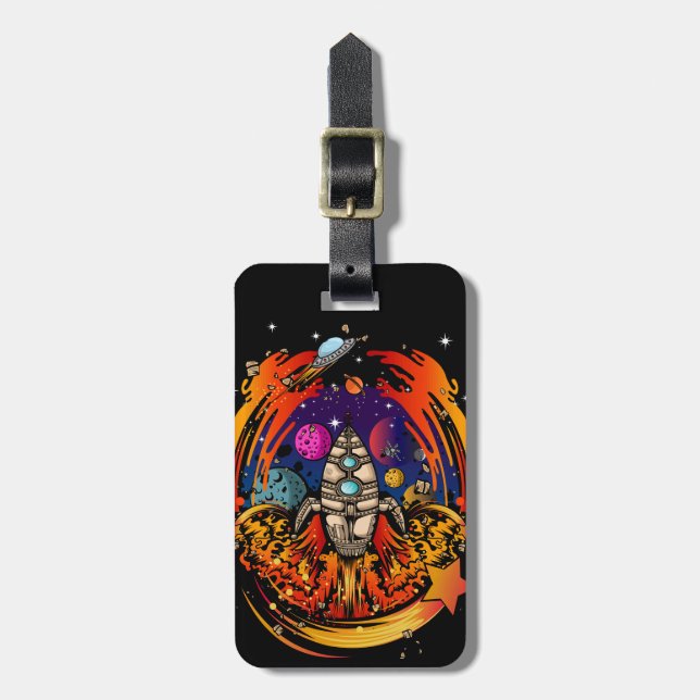 Blast Off Spaceship Luggage Tag (Front Vertical)