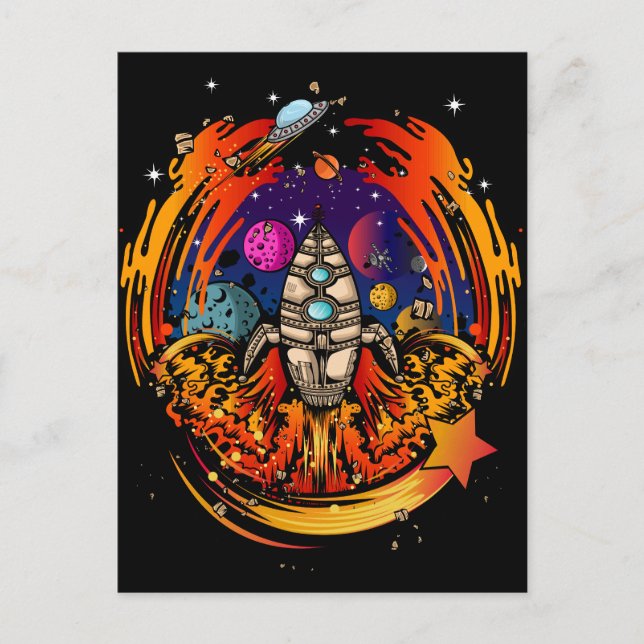 Blast Off Spaceship Postcard (Front)