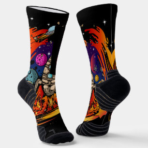 Blast Off Spaceship Socks