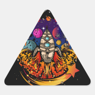 Blast Off Spaceship Triangle Sticker