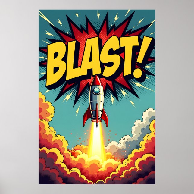 BLAST! Vintage Comic Style Rocket Explosion Poster (Front)