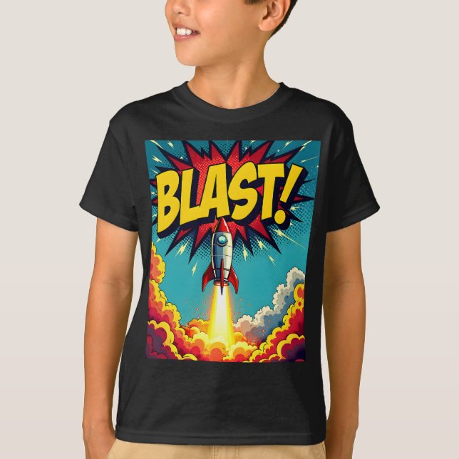 BLAST! Vintage Comic Style Rocket Explosion T-Shirt (Front)
