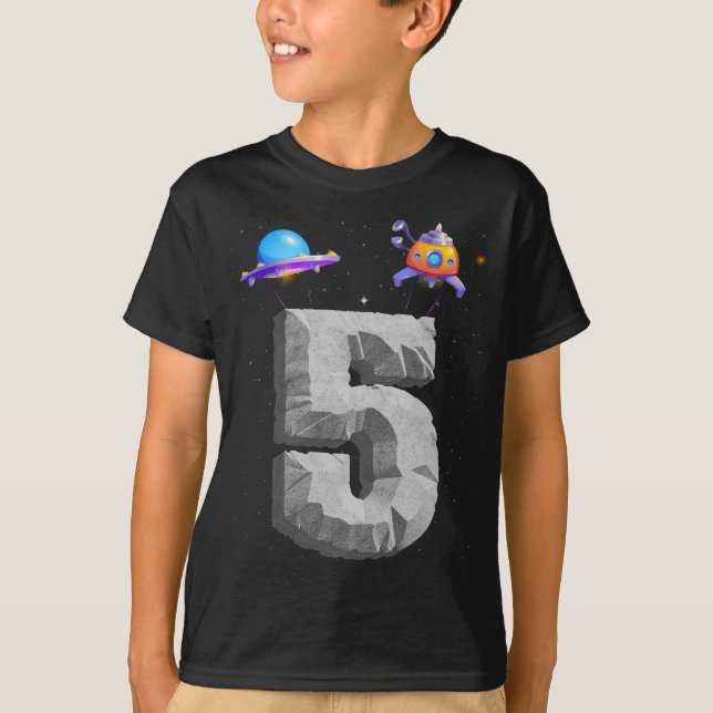 Blasting Into Outer Space 5 Year Old 5th Birthday T-Shirt (Front)