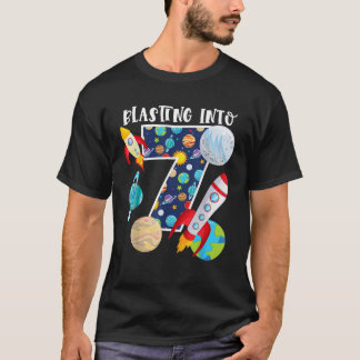 Blasting Into Outer Space 7 Year Old 7th Birthday  T-Shirt