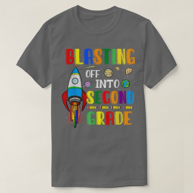 Blasting Off Into Second grade Funny Back To Schoo T-Shirt (Design Front)