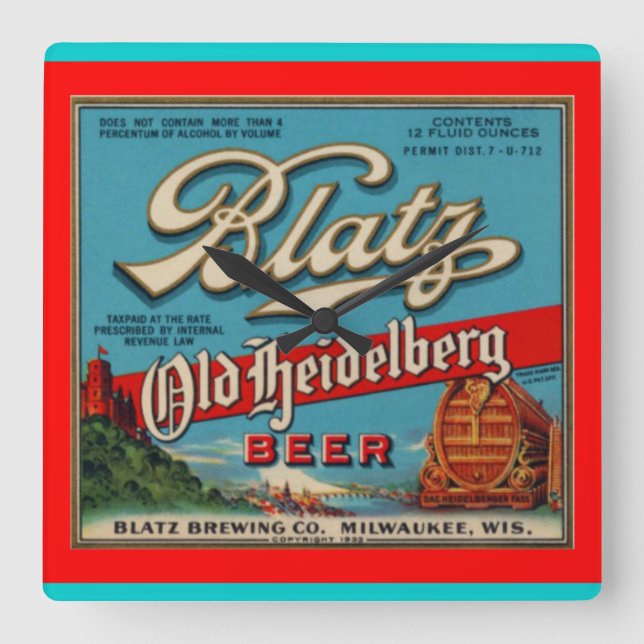 Blatz Old Heidelberg Beer Wall Clock (Front)