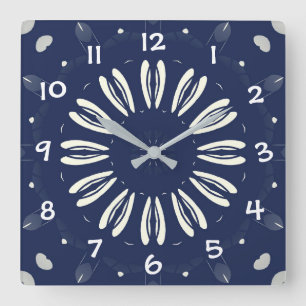 Blau und Weiß Square Wall Clock