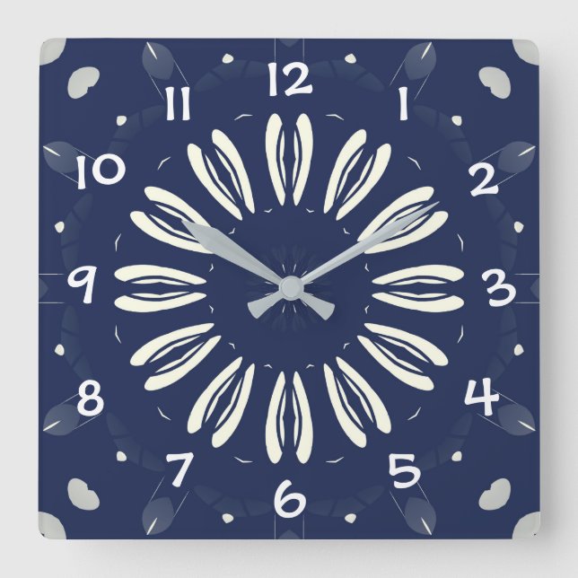 Blau  und Weiß Square Wall Clock (Front)