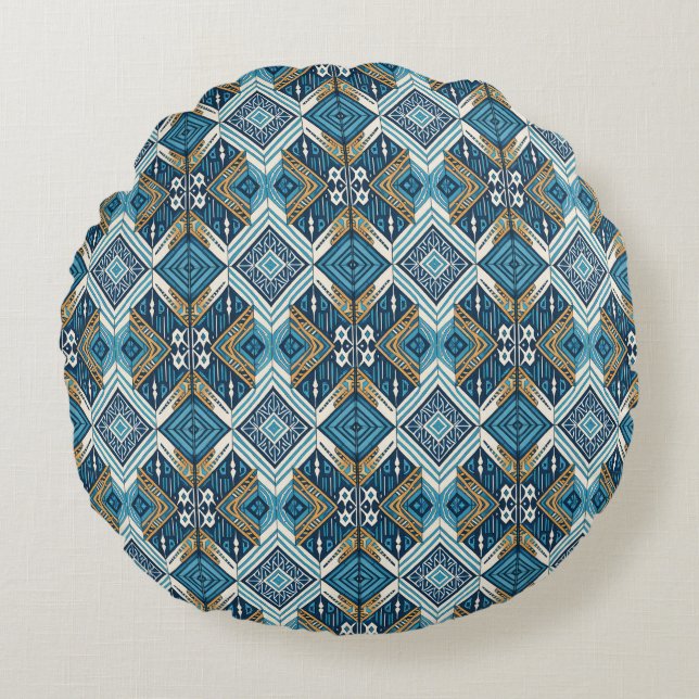 Blaue symetrisches Boho Muster 18583 b xl Round Cushion (Front)