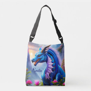 Blauer Drache, fantasievolle Digital Art Crossbody Bag