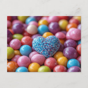 Blaues Herz mit bunter Schokolade Valentinstag Postcard