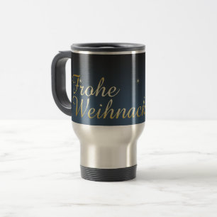 Blaues Weihnachtsmotiv mit goldenem Weihnachtsbaum Travel Mug