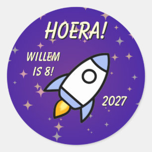 Blauw en Paars Astronaut Raket Verjaardag Sticker
