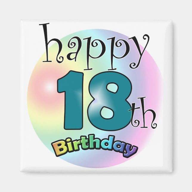 Blauwe Happy 18th Birthday Magnet (Front)