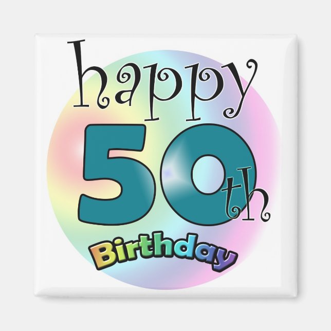 Blauwe Happy 50th Birthday Magnet (Front)