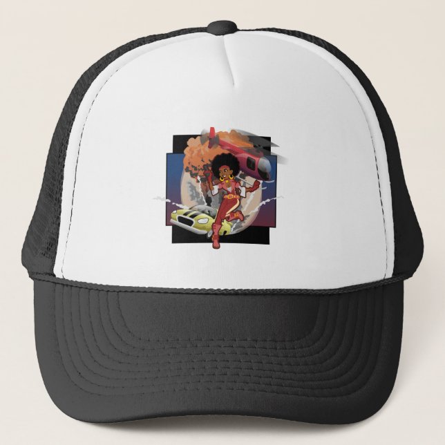 blaxploitation afro spy trucker hat (Front)