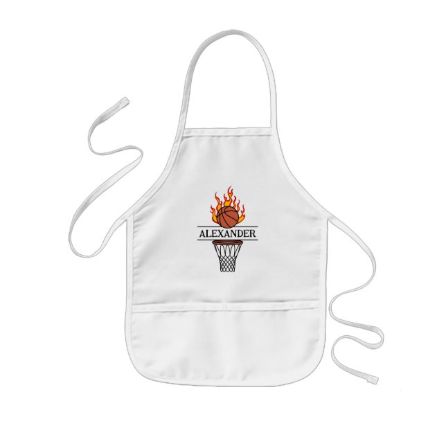 Blaze On! Personalised Fire Basketball Kids Apron (Front)