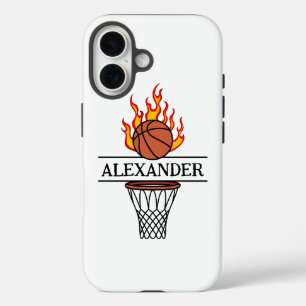Blaze On! Personalised Fire Basketball Kids Apron iPhone 16 Case