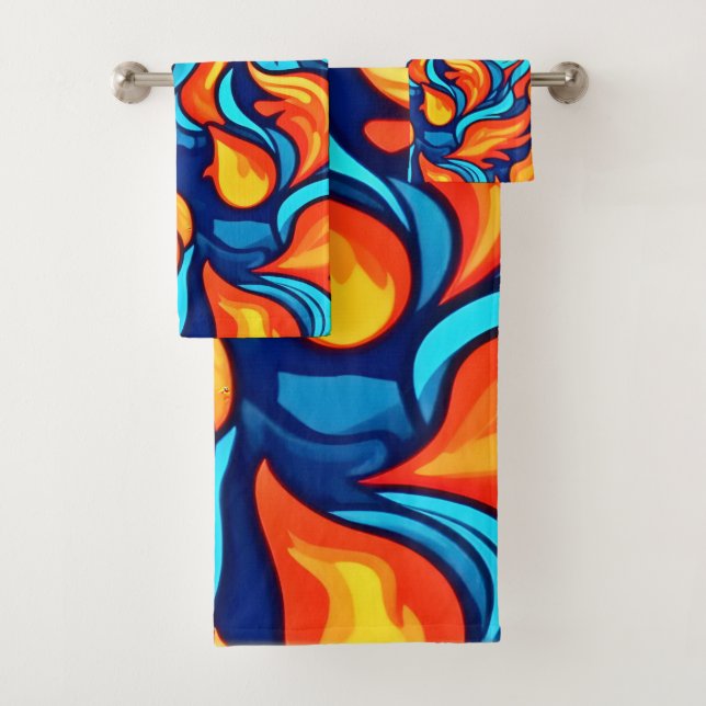  Blazing Blue Abstract Bath Towel Set (Insitu)