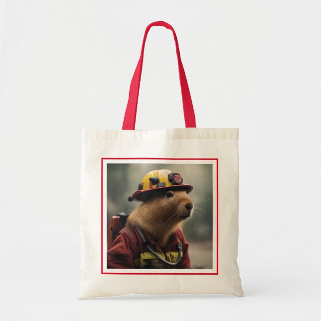 "Blazing Bravery: The Firefighting Capybara" Tote Bag (Front)