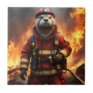 **"Blazing Bravery: The Otter Firefighter"** Tile