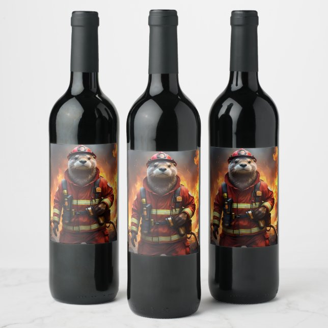**"Blazing Bravery: The Otter Firefighter"** Wine Label (Bottles)
