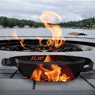Blazing Flames Photographic Fire Initials Black Bum Bags