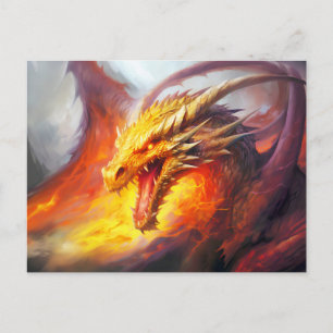 Blazing Fury – Medieval Fire-Breathing Dragon in A Postcard