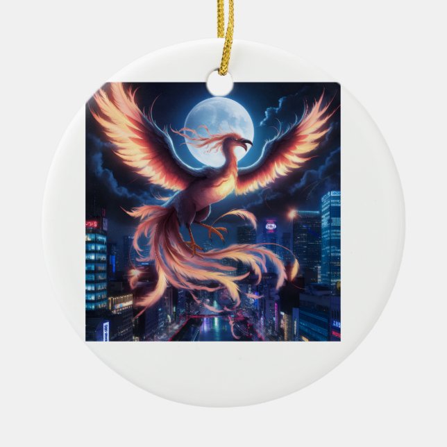 Blazing Phoenix Ceramic Ornament (Front)