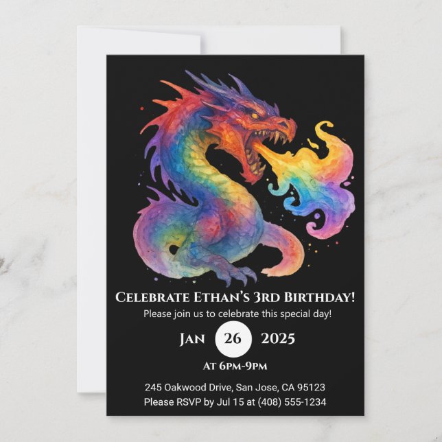 Blazing Spiral Dragon Birthday Invitation (Front)