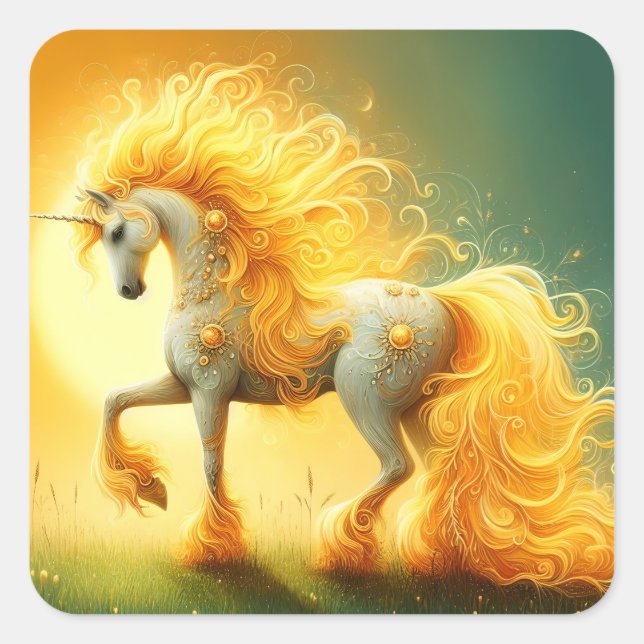 Blazing Sun Unicorn Square Sticker (Front)