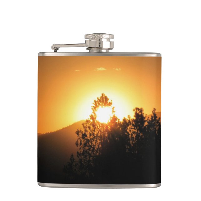 Blazing Sunset Trough Trees Hip Flask (Front)