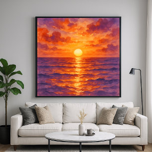Blazing Sunset - Vibrant Watercolor Painting Style Poster
